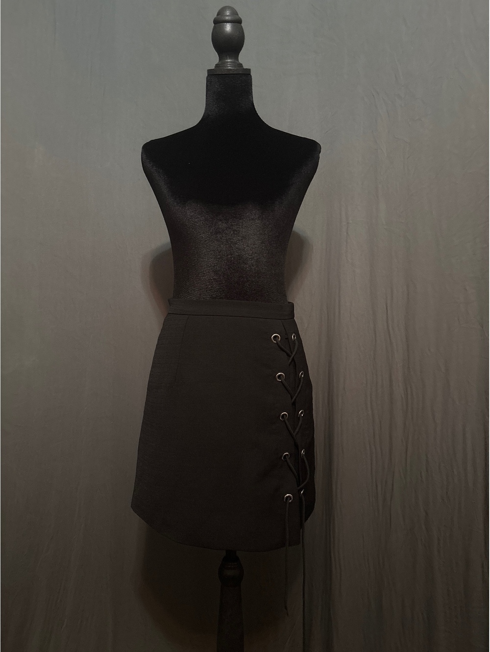 Chicwish Black Skirt with Lace-Up Detail - Size Medium